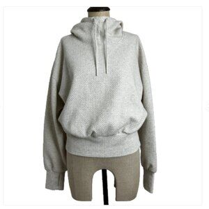 Old Navy Dynamic Fleece Hoodie Textured Cropped Thumbholes Oatmeal / Stone